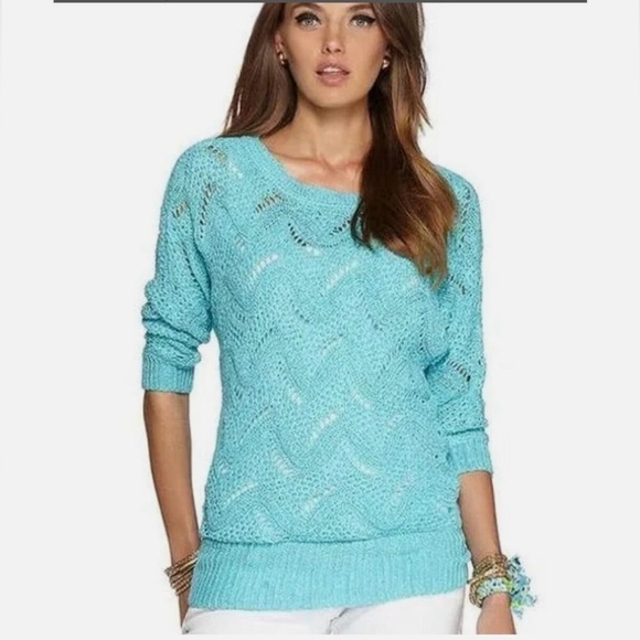 Lily Pulitzer Womens Larissa Open Knit Sweater Bright Blue Size XS - Picture 1 of 9